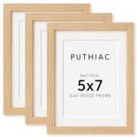 Puthiac 5X7 Solid Oak Wood Picture Frame Fits 4X6 With Mat Or 5X7 Without Mat Wall Or Tabletop Display With Stand Vertical Or Ho