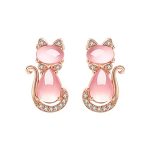 Dainty Cat Cz Stud Earrings For Women Crystal Kitten Animal Pet Pink Gemstone Studs Earring Cute Jewelry Birthday Gifts