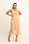 Keira Cowl Neck Ruffle Dress - Nude - L