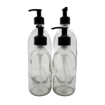 4 Piece Bathroom Soap & Conditioner Set - Clear With Black Pump Dispensers