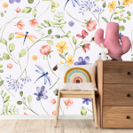Flowers & Dragonflies Wallpaper - 1.2M Wide X 3M High Non-adhesive Requires Wallpaper Glue