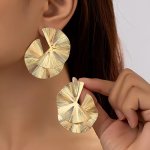 Trendy Fan Shaped Twist Design Dangle Earrings Iron 14K Gold Plated Drop Earrings Elegant Style Earrings Jewelry Accessories