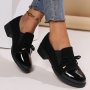 Women's Bowknot Decor Chunky Heel Loafers Fashion Preppy Style Dress Shoes Comfortable Slip On Shoes