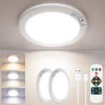 Sunrider 2-PACK Rechargeable Motion Sensor LED Ceiling Light With Remote Wireless Battery Operated 3CCT Dimmable Closet Lights F