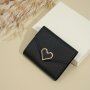 Chic Heart-Shaped Mini Wallet For Women - Compact Foldable Design With Multiple Card Slots & Coin Purse Faux Leather