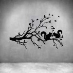 2 Squirrels On Branch - Grey L 700 X H 260MM
