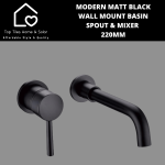 Modern Matt Black Wall Mount Basin Spout & Mixer - 220MM