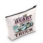 Levlo Country Music Quote Cosmetic Bag Song Western Gift I Got A Heart Like A Truck Musical Make Up Zipper Pouch Bag Cowboy Cowg
