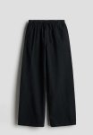 Wide Linen-blend Pull-on Trousers - Black
