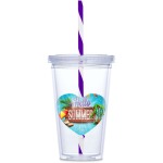 Malibu Double-wall Plastic Tumbler & Straw – 470ML – Purple