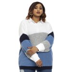 Donnay Plus Size Relaxed Stripped Jumper - Blue Stripes