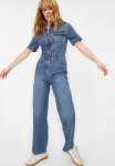 Short Sleeve Denim Jumpsuit - Blue