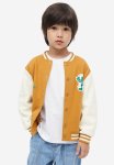 Motif-detail Baseball Jacket - Dark Beige & Passion