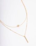 Goldair Gold Bar & Ball Double Chain Short Necklace