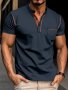 Men's Henley Neck And Short Sleeve Sports Shirt With One Breasted Pocket And Stripe Pattern Print Patchwork Pieces Casual And Chic Tops Suitable For