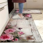 Floral Anti-fatigue Comfort Kitchen Floor Mat - Rectangular Non-slip Polyester Rug For Office Entryway Living Room Bedroom Laund