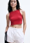Cropped Vest Top - Bright Red