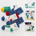 5 Pairs Of Boy's Dinosaur Pattern Crew Socks Soft Breathable Comfy Socks For Daily Wearing