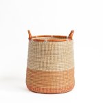 Seagrass Toned Rattan Rimmed Round Basket Tan - Large 43X42CM