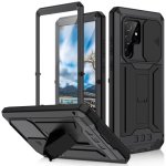 For Samsung Galaxy S22 Ultra 5G R-just Sliding Camera Metal + Silicone Holder Phone Case Black