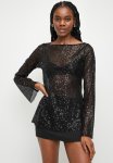 Sequined Mesh Top - Black