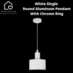 White Single Round Aluminum Pendant With Chrome Ring