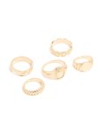 Goldair Gold Ribbed Signet & Chunky Rings 5-PACK - M l