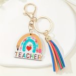 Teacher Rainbow Tag Keychain Cute Colorful Key Chain Ring Bag Backpack Charm Car Pendant Teacher's Day Graduation Gift For Teach