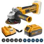 Ingco - Cordless Angle Grinder 20V With Charger Battery 5AH And Discs