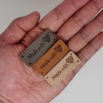 20PCS Pu Leather Sewing Labels Handmade Patches Embossed With "made With Love" Heart Diy Decorative Tags For Scarves Knitwear &