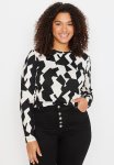 Plus Multicolor Patterned Knit Blouse - Black & White