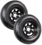 Ecustomrim 2-PACK Trailer Radial Tire On Rim ST205 75R14 14 Inch Load Range D 5 Lug On 4.5 Center Black Spoke Wheel - 6 Year