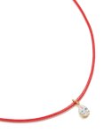 Waterproof Gold Plated Stainless Steel Pear Cubic Zirconia Drop Pink Cord Necklace