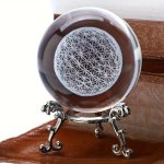 1PC 3D Flower Of Life Crystal Ball Decor With Laser Engraving Metal Stand Ideal For Home Living Room Office Caf Decoration Room