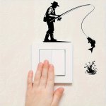 1PC Cowboy Fishing Black Silhouette Wall Sticker Decorative Art Style Switch Decoration Self-adhesive Pvc Bedroom Wall Sticker F
