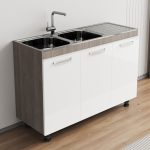 3 Door Base With Sink – White + Dark Oak