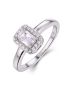 Sterling Silver Emerald Cut Halo Solitaire Engagement Wedding Ring SR00023