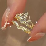 Elegant Crown Princess-inspired Rhinestone Ring Set Adjustable Open-end Rings Alloy Base With Plating Cute Occasion Jewelry 2-PI
