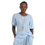 Two Textured Knot Detail Top - Powder Blue L xl
