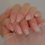 24PCS Glossy Medium Square Fake Nails - Nude Pinkish Gradient Press On Nails - Gentle And Sweet False Nails For Women Girls