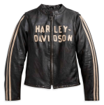 Women’s Sleeve Stripe Leather Jacket Black