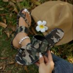 Women's Summer Camouflage Pattern Flat Toe Loop Slide Sandals Casual Open Toe Beach Slides