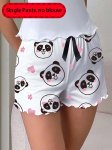 Lady's Pajama Shorts With Bow: Cute Panda Design Polyester Blend Adult Size Sleepwear