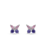Sterling Silver Purple & Pink Cubic Zirconia Butterfly Stud Earrings