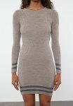MINI Knitwear Striped Hem Dress - Mink