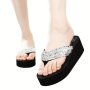 Women's Glitter Sequins Decor Platform Sandals Casual Clip Toe Wedge Sandals Comfortable Summer Sandals