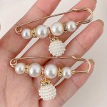 2PCS Safety Pin Simple Style Design Inlaid Artificial Pearl Scarf Pin Cardigan & Shawl Buckle Suitable For Official Occasions
