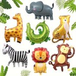 7PCS Wild Jungle Animals Cartoon Leopard Lion Deer Monkey Zebra Crocodile Elephant Foil Balloons For Jungle Animals Stage Decora