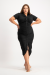 Bell A Short Sleeve Ruched Midi Dress - Black - XL