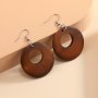 Hollow Round Shape Brown Color Dangle Earrings Retro Bohemian Style Wooden Jewelry Trendy Gift For Women Fall Winter Ear Jewelry